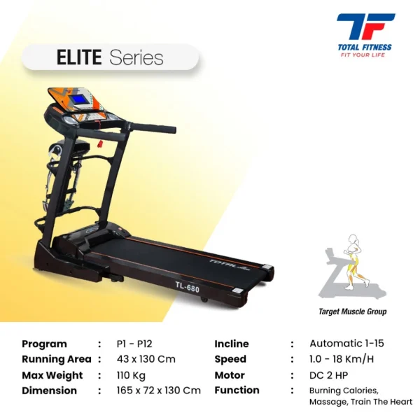 TL-680 - ELECTRIC TREADMILL 2 HP + MASS (Auto Incline) - Image 2