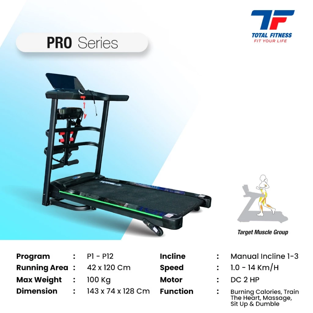 TL-625 - ELECTRIC TREADMILL 2 HP + MASS (Manual Incline) - Image 2