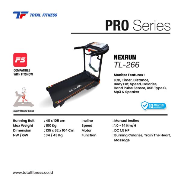 TL-266 - Small Electric Treadmill 1.5 HP 2 Function